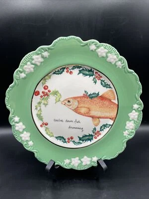 LOU ROTA FOR ANTHROPOLOGIE Anthropologie Lou Rota 12 Days of Christmas 12 Drum Fish Drumming 9” Plate New