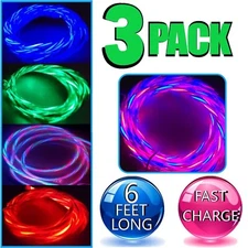 3 Pack LED 6ft USB C Fast Charge Cable 8 Pin USB Cord for iPhone Samsung Galaxy