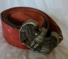 Vintage 1982 Leather Belt and Avon Eagle Metal Belt Buckle 42"