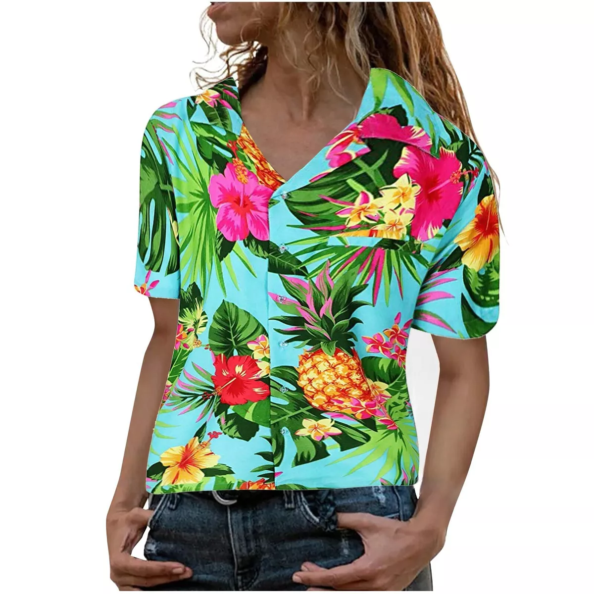 Pineapple print top shirt womens