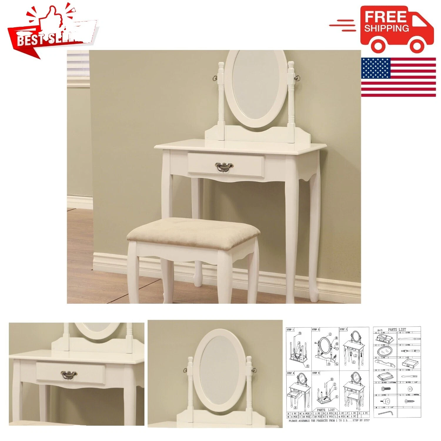 Wooden Queen Anne tocadores y mesas de maquillaje