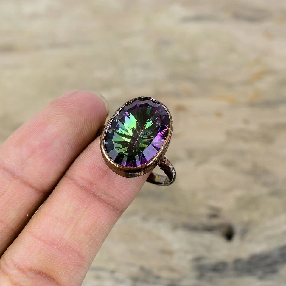 Anillo Ajustable Topacio Místico Arco Iris Electroformado Tamaño Ajustable Cobre Foto 4 de 4