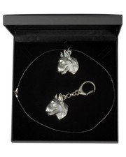 Bull Terrier 2 - set necklace, keyring with a dog, black box, Art Dog USA