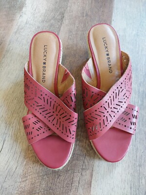 Lucky Brand Summer Shoes Lucky Brand Womens Keela Wedge Espadrille Sandals  Pink Salmon Summer US 6M