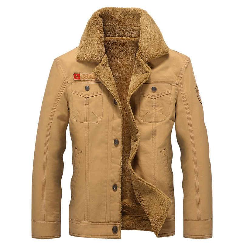 Mens Fleece Lined Flying Jacket Military Wool Coat Military Warmer Top Jacket