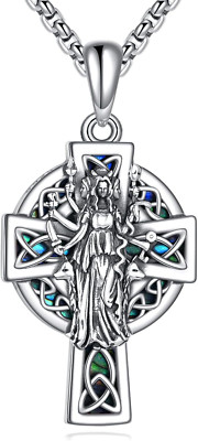 Cross Triple Moon Goddess Necklace 925 Sterling Silver Pagan Wiccan Gifts Women
