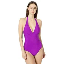 Calvin Klein Side-Pleated Halter One-Piece Dragon Fruit, Women Size 14, $79 NWT