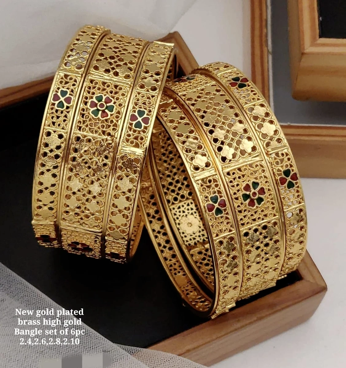 Gold Plated Indian Bollywood Style 1 Gram Set of 6 Bangle Bracelet