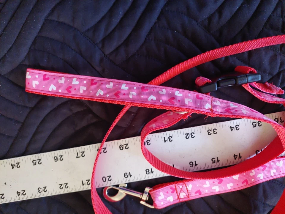 Collar y correa de perro rojo y rosa a juego con corazones, perfecto para San Valentín Foto 4 de 4