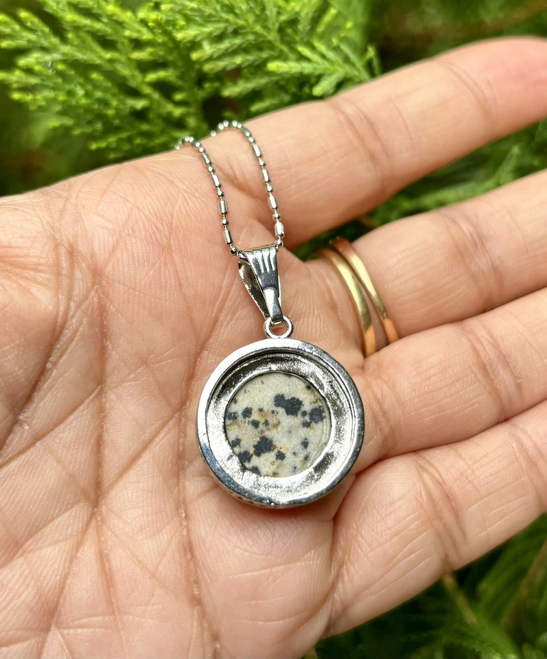 Medallón colgante de moda de jaspe dalmación relleno de oro blanco CADENA SURTIDA GRATIS #3 Foto 4 de 4