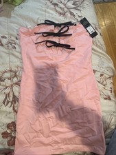 Fashion Nova Women’s Pink Mini Dress Size Small 3 Black Bows Sleeveless