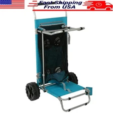 Convertible Beach Cart W/ Storage Table Cup Holder Blue Adult 100lbs Cap New