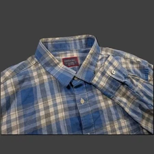 Untuck It XL Blue White Flannel Check Plaid Shirt