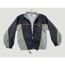 FILA Youth L Colorblock Windbreaker Jacket Black Gray Yellow Mesh Lined
