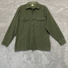Vintage 1975 Military OG-107 Olive Green Sateen Utility Shirt 15.5x33