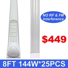 25 Pack Frost 8Ft Led Tube Light Linkable T8 Integrated Bulbs 144W 18000Lm No RF