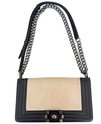 CHANEL Black/Ivory Flap Shoulder Bag Turn Lock Silver Chain Detachable Strap