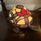 Vintage Tiffany Style Stained Glass Turtle Mosaic Accent Table Lamp