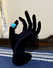 Vintage Blue Turquoise Sterling Silver 925 Hammered Wide Band Ring Size 7