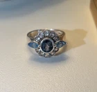 Vintage Sterling Silver Blue Topaz Size 9 Flower Ring