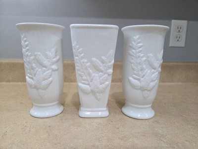 Lot of 3 Michael s Home Accent Christmas Vases White 7.5''