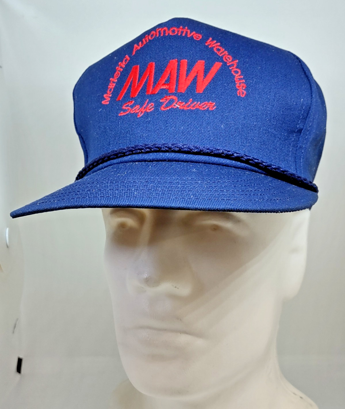 Vintage Marietta Automotive Warehouse "Safe Driver" Strapback Hat Cap Navy Blue