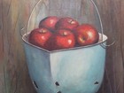 Original Still Life Oil Painting on Canvas Apples Hanging in Bucket M. Palanik — photo 3