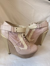 VINTAGE  TOPSHOP UNIQUE RARE PINK LEATHER PLATFORM WEDGE SKATER BOOTS UK 5 EU 38