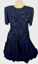 Brilliante JA dress long beaded women size large navy blue sequins vintage