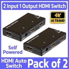 2 Pack HDMI Switch 2 In 1 Out 4K 2K Ultra HD 3D HDMI Hub HDMI Auto-Switcher