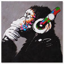 Man Cave Wandbild - Gorilla DJ Kopfhörer Leinwand - moderne urbane Bürodeko 61 x 41 cm