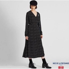 Ines De La Fressange X Uniqlo Star Print Wrap Maxi Dress Large French Classic 