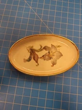 Danmark Porcelain Trinket Dish Denmark Floral Lily Gold Trim Oval 6" Vintage