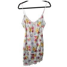 Victoria's Secret M Floral Print Slip Cami White Lace Trim Coquette Y2K Fairy