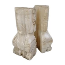 Vintage Onyx Figurines Tribal Carved Bookends 7” Decorative Stone Art MCM Retro
