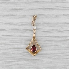 Garnet Baroque Pearl Lavalier Pendant 10k Yellow Gold Vintage Drop