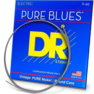 DR Strings Pure Blues Nickel Wrap Round Core 9/46 Light(9-46), Silver 
