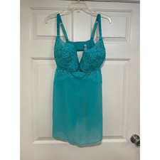 Cacique Underwire Lace Babydoll Lingerie Chemise Negligee Aqua Blue 40DD 40E