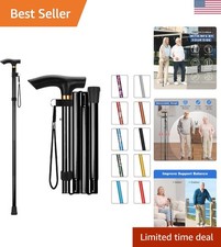 Folding Cane, Portable 5-Level Adjustable Height Walking Stick with Foldable ...