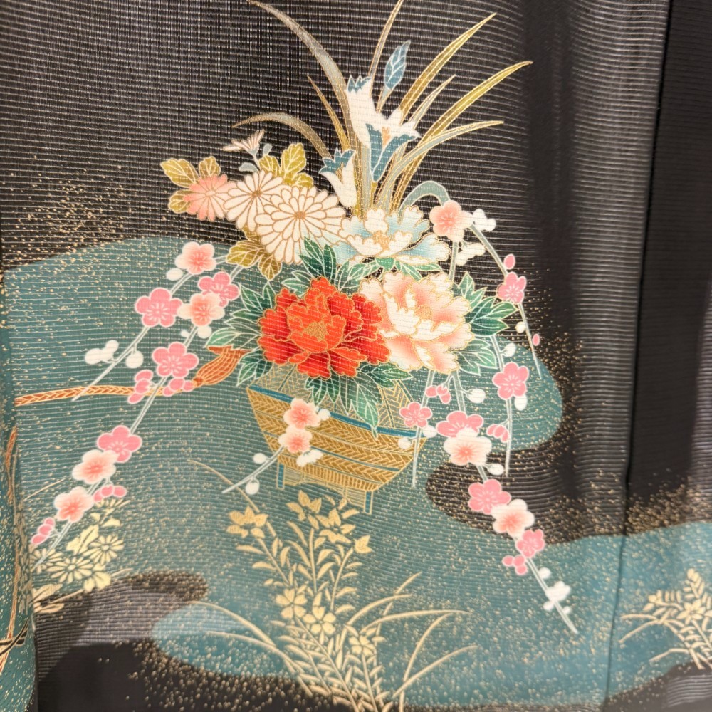Japanese Kimono polyester wedding kimono Summer kimono Msize "kurotomesode" 5959 View 6