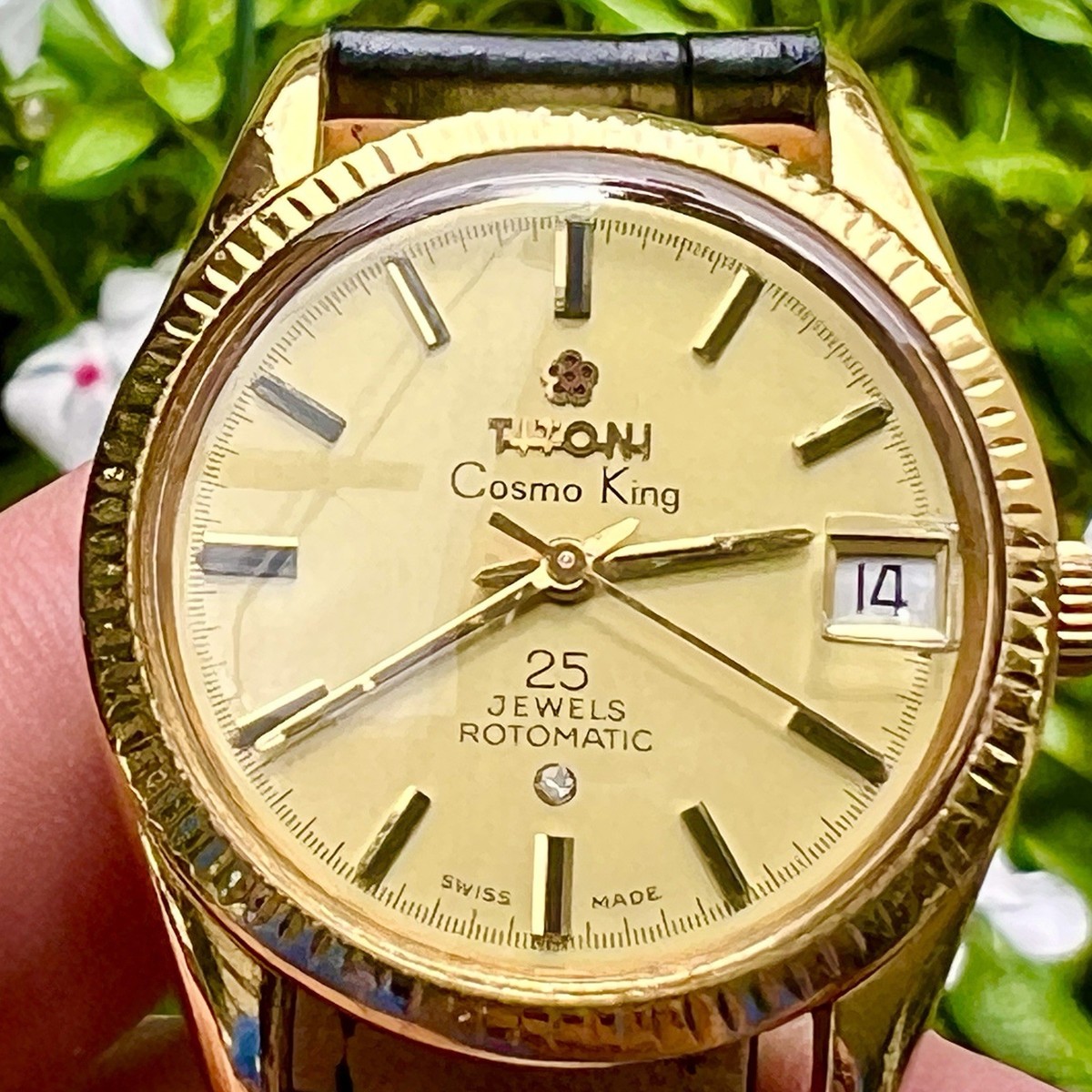 Vintage Titoni Cosmo King Date Automatic 25 Jewels Swiss Gold Tone 