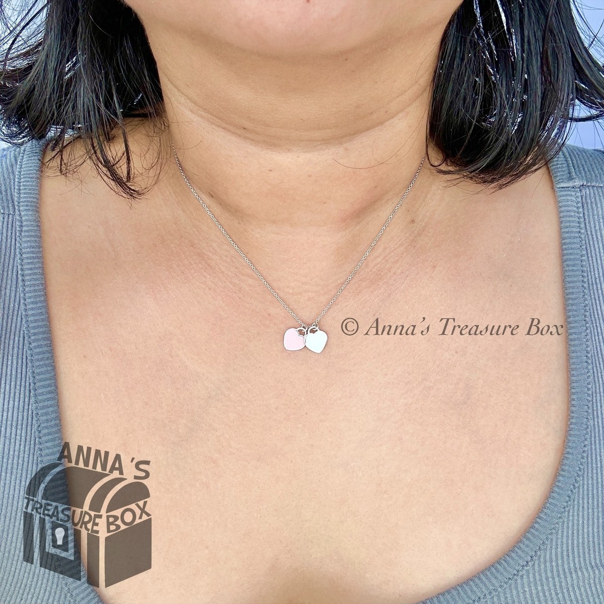 Return Tiffany & Co. 925 Silver Pink Enamel Mini Double Hearts 16