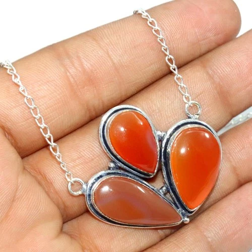 Exclusive Carnelian 925 Silver Plated Necklace 17" Luxury Inspired Design MJ - product listing photo