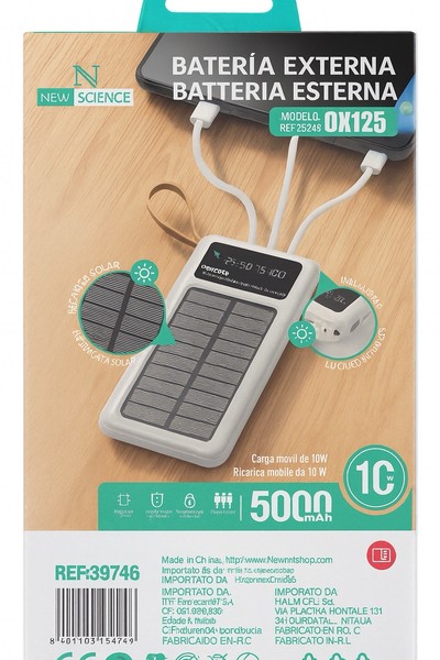 Power Bank 5000mAh, batería Externa Solar de Carga rápida, Cargador portátil