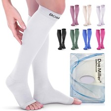 Doc Miller Open Toe Compression Socks 20-30 mmHg Toeless Sleeves for Men Women