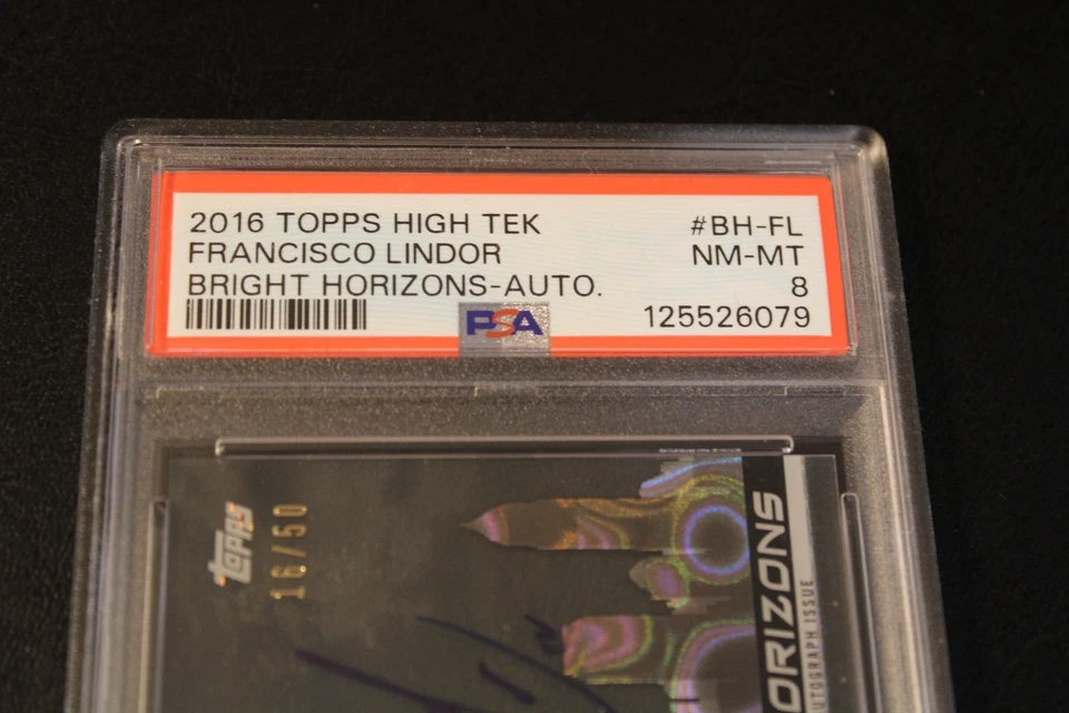2016 Topps High Tek -Bright Horizons -Auto - Francisco Lindor 16/50 -PSA NM-MT 8 - Image 3 of 4