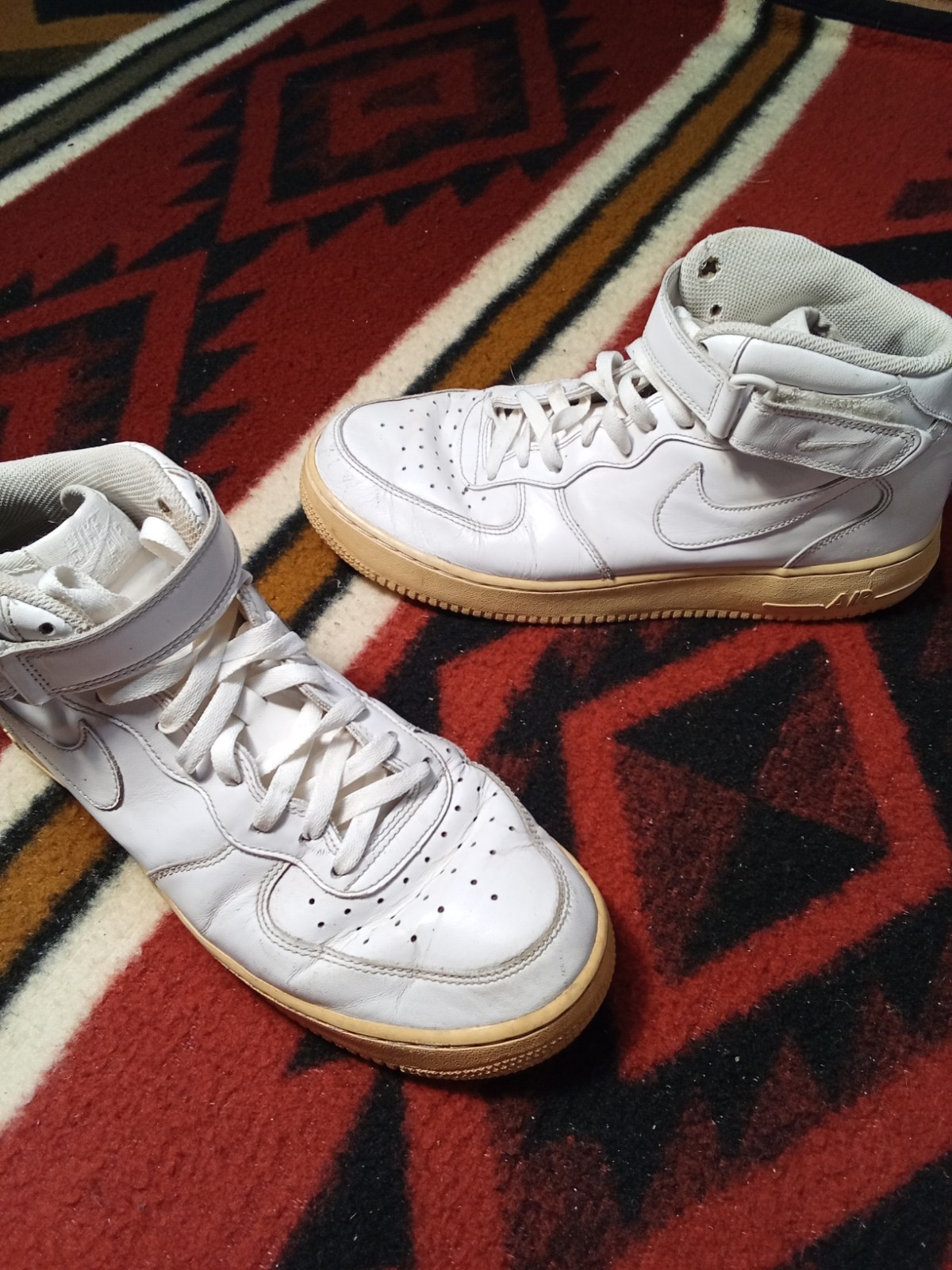 VTG Nike Air Force 1 Men's 10.5 Distressed Thrashed High Top White Sneakers