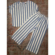 Hanna Andersson Kids Blue White Stripe Cotton Linen Top and Pants Set Size 6-7