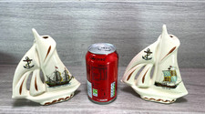PILGRIM FATHERS MAYFLOWER & english ship Spill Vases x2  Vintage ceramic