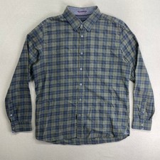 Ted Baker Shirt Mens 5 Large Green/Blue Plaid Long Sleeve Flannel Button Down
